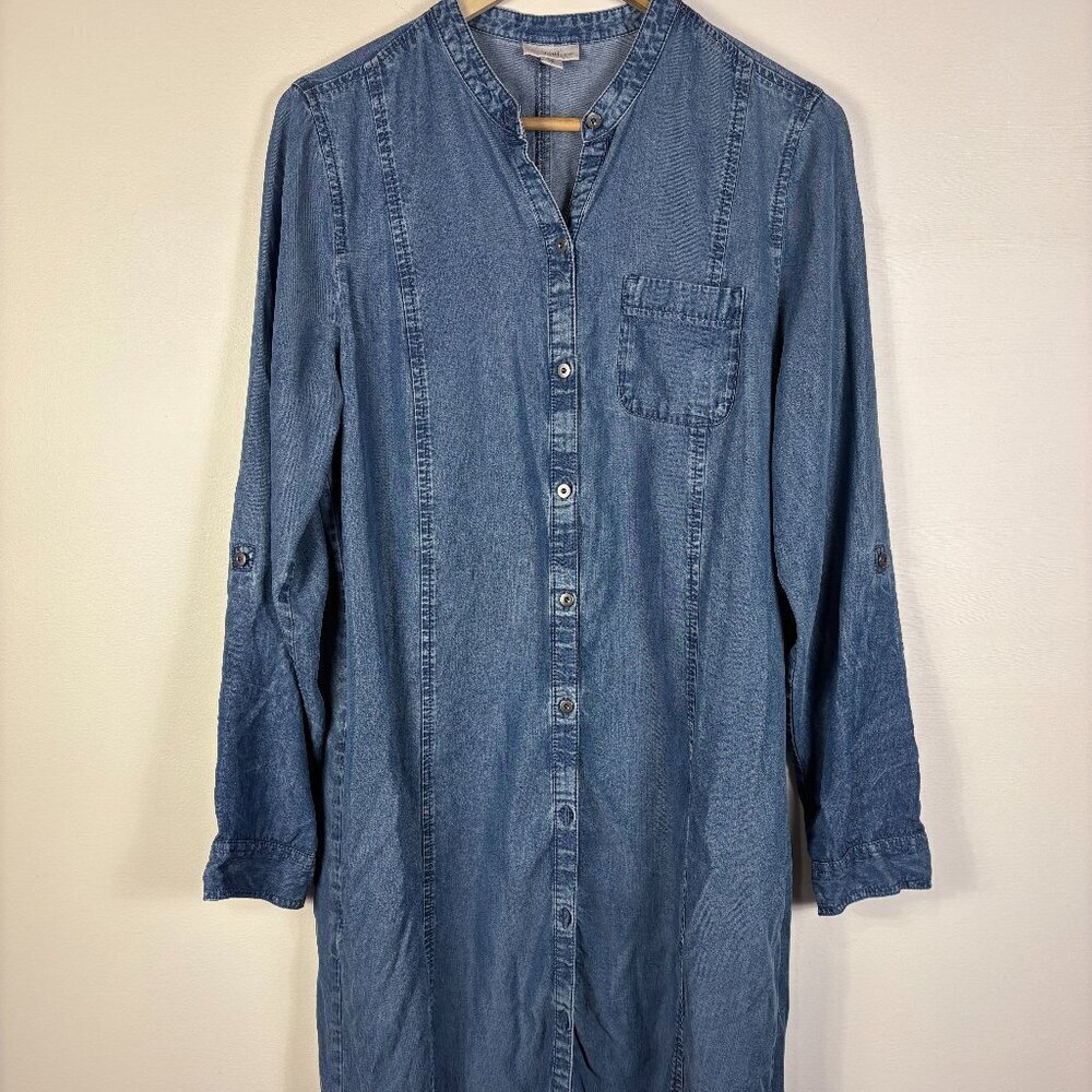 J. Jill Chambray Denim Button Front Shirt Dress Western Coastal Cowgirl